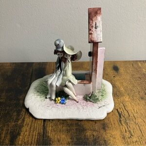 Hand-painted Zampiva Italian porcelain figurine couple sitting by a well Signed